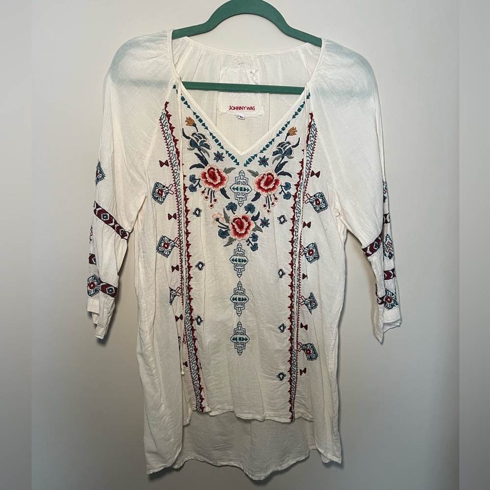 Johnny Was 3J Workshop Long Slv Tunic SZ M embroidered boho hippie festival